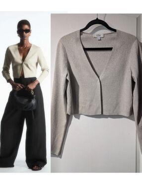 COS | Minimal Cropped V-Neck Metallic Cardigan in Gold